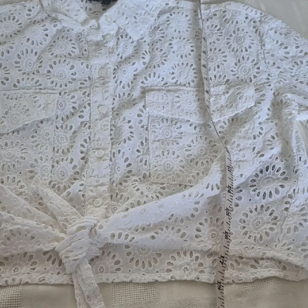 Guess White Embroidered Eyelet Button-Down Shirt - Picture 11 of 16